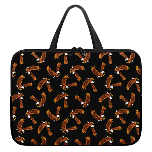 White And Brown Eagle Pattern Print Laptop Sleeve With Handle
