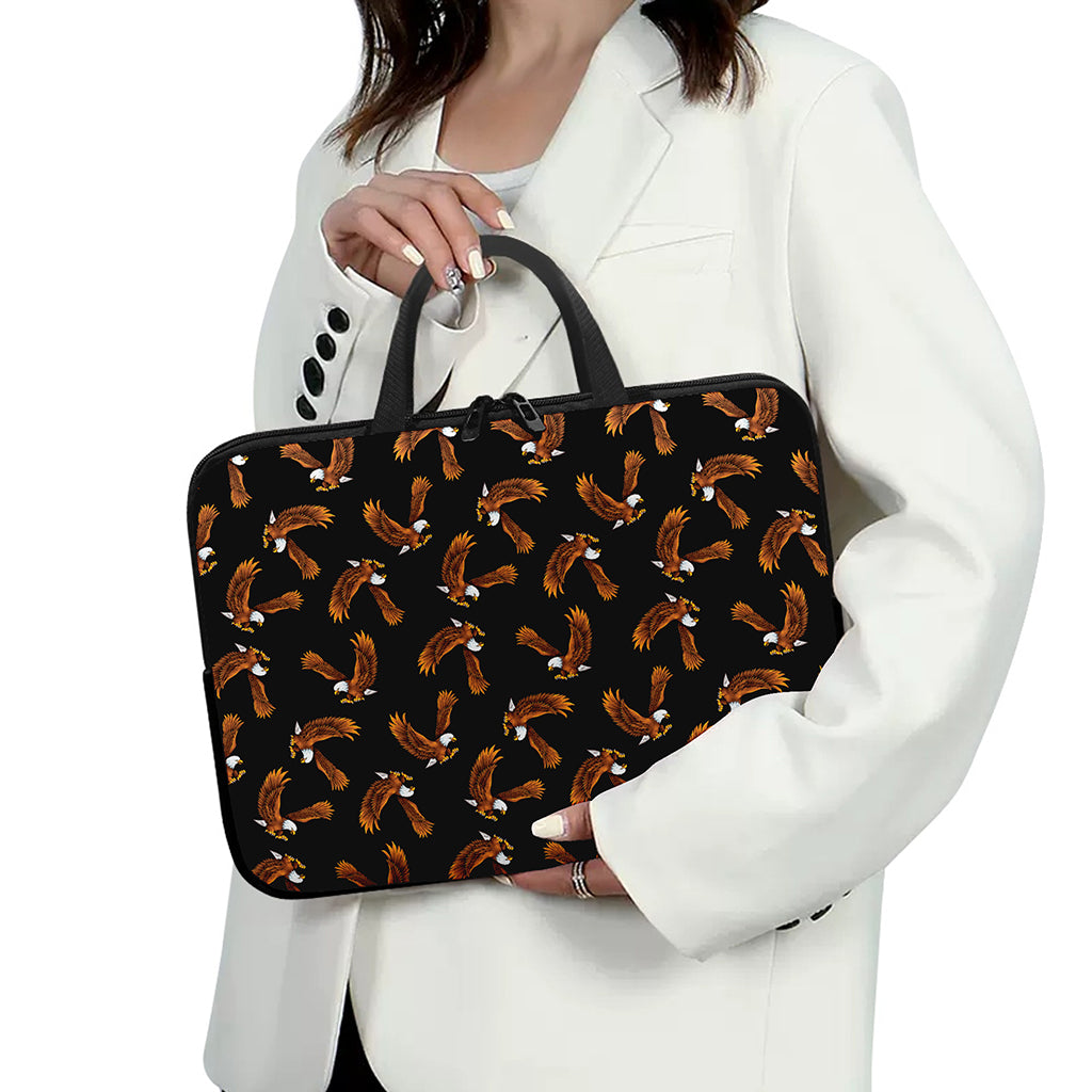 White And Brown Eagle Pattern Print Laptop Sleeve With Handle