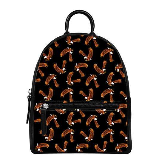 White And Brown Eagle Pattern Print Leather Backpack