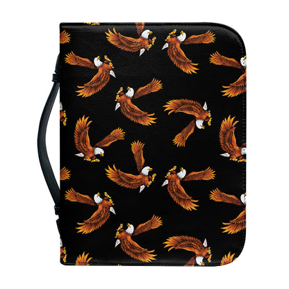 White And Brown Eagle Pattern Print Leather Bible Cover