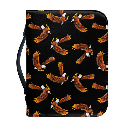 White And Brown Eagle Pattern Print Leather Bible Cover