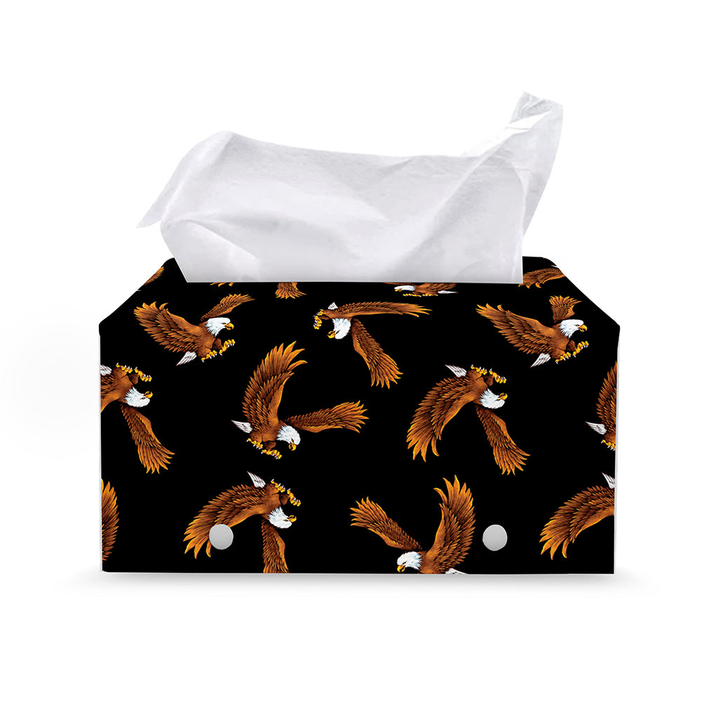 White And Brown Eagle Pattern Print Leather Tissue Box Cover