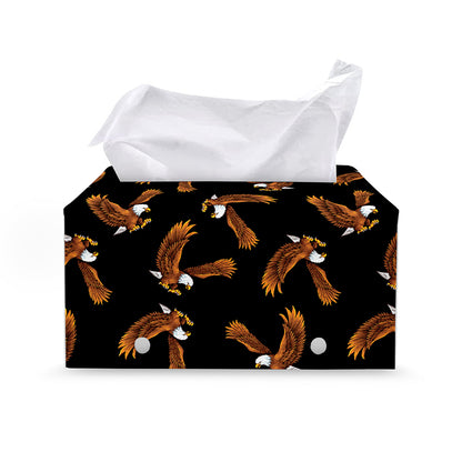 White And Brown Eagle Pattern Print Leather Tissue Box Cover