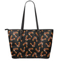White And Brown Eagle Pattern Print Leather Tote Bag With Zipper