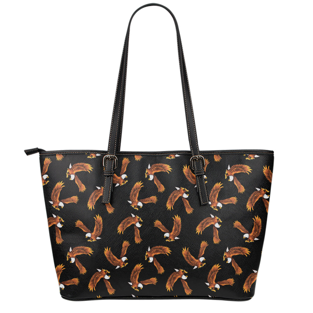 White And Brown Eagle Pattern Print Leather Tote Bag