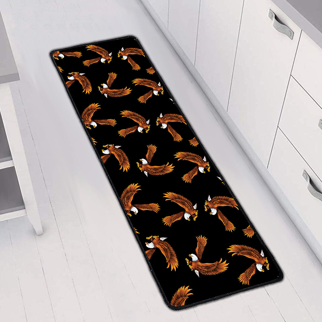 White And Brown Eagle Pattern Print Long Kitchen Mat