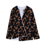 White And Brown Eagle Pattern Print Long Sleeve Short Coat