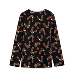 White And Brown Eagle Pattern Print Long Sleeve Short Coat