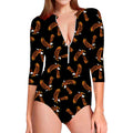 White And Brown Eagle Pattern Print Long Sleeve Swimsuit