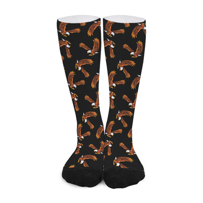 White And Brown Eagle Pattern Print Long Socks