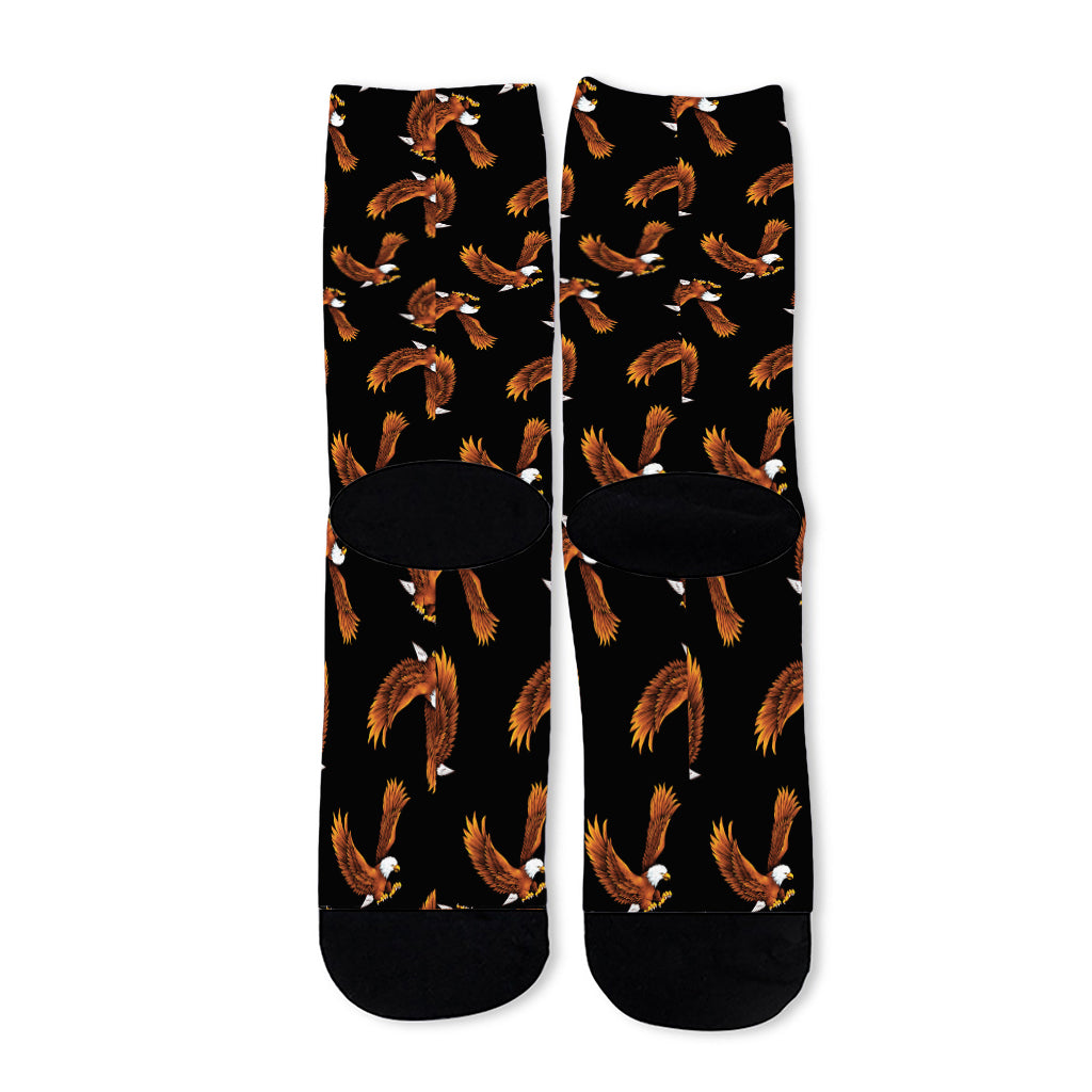 White And Brown Eagle Pattern Print Long Socks