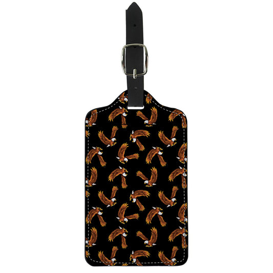 White And Brown Eagle Pattern Print Luggage Tag