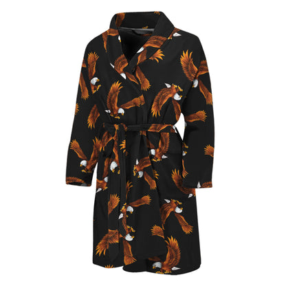 White And Brown Eagle Pattern Print Men's Bathrobe