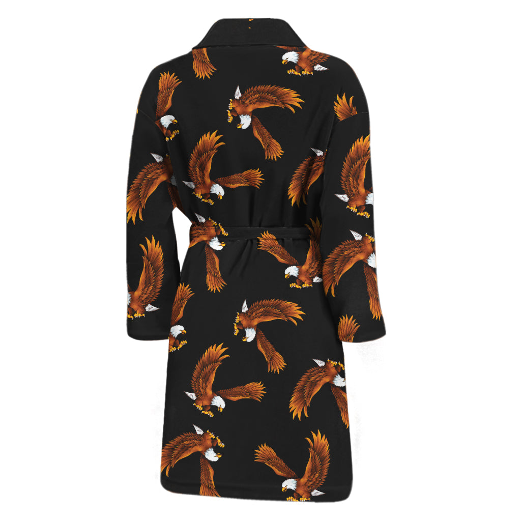 White And Brown Eagle Pattern Print Men's Bathrobe