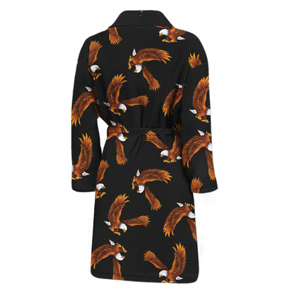 White And Brown Eagle Pattern Print Men's Bathrobe