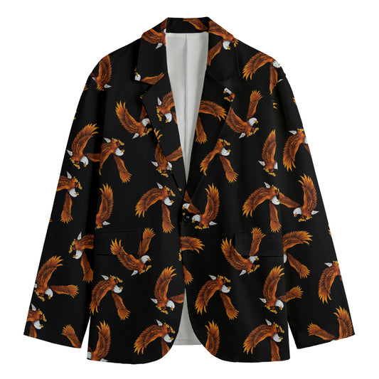 White And Brown Eagle Pattern Print Men's Blazer