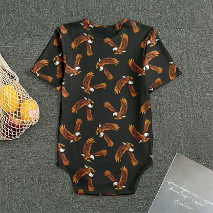 White And Brown Eagle Pattern Print Men's Bodysuit