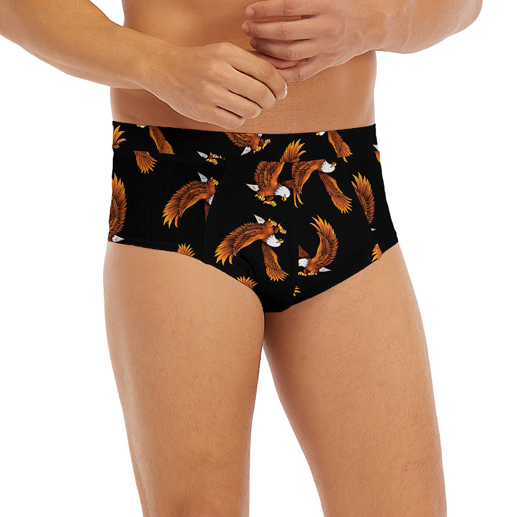 White And Brown Eagle Pattern Print Men's Briefs