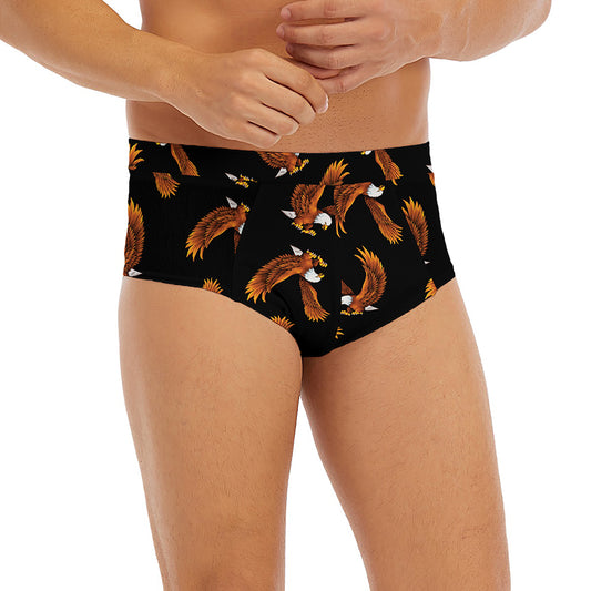 White And Brown Eagle Pattern Print Men's Briefs
