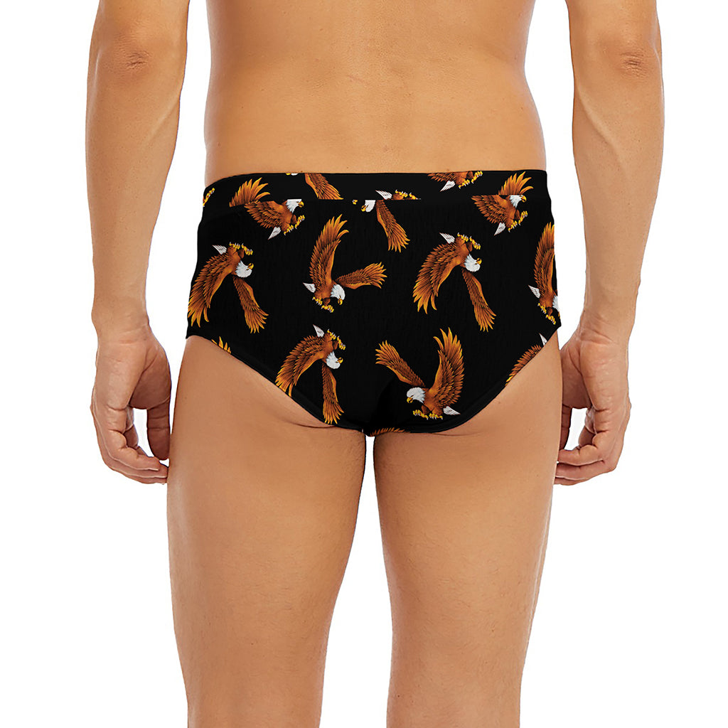 White And Brown Eagle Pattern Print Men's Briefs