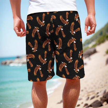 White And Brown Eagle Pattern Print Men's Cargo Shorts
