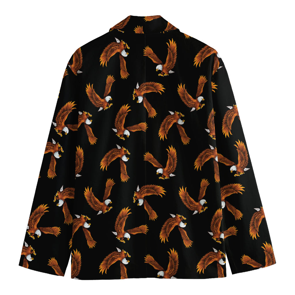 White And Brown Eagle Pattern Print Men's Cotton Blazer