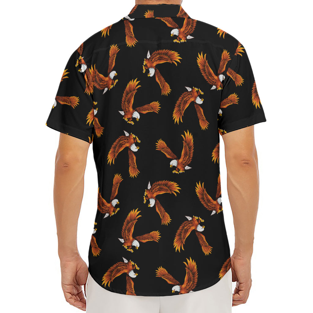 White And Brown Eagle Pattern Print Men's Deep V-Neck Shirt