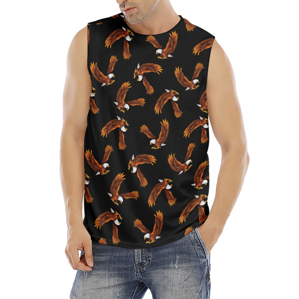White And Brown Eagle Pattern Print Men's Fitness Tank Top