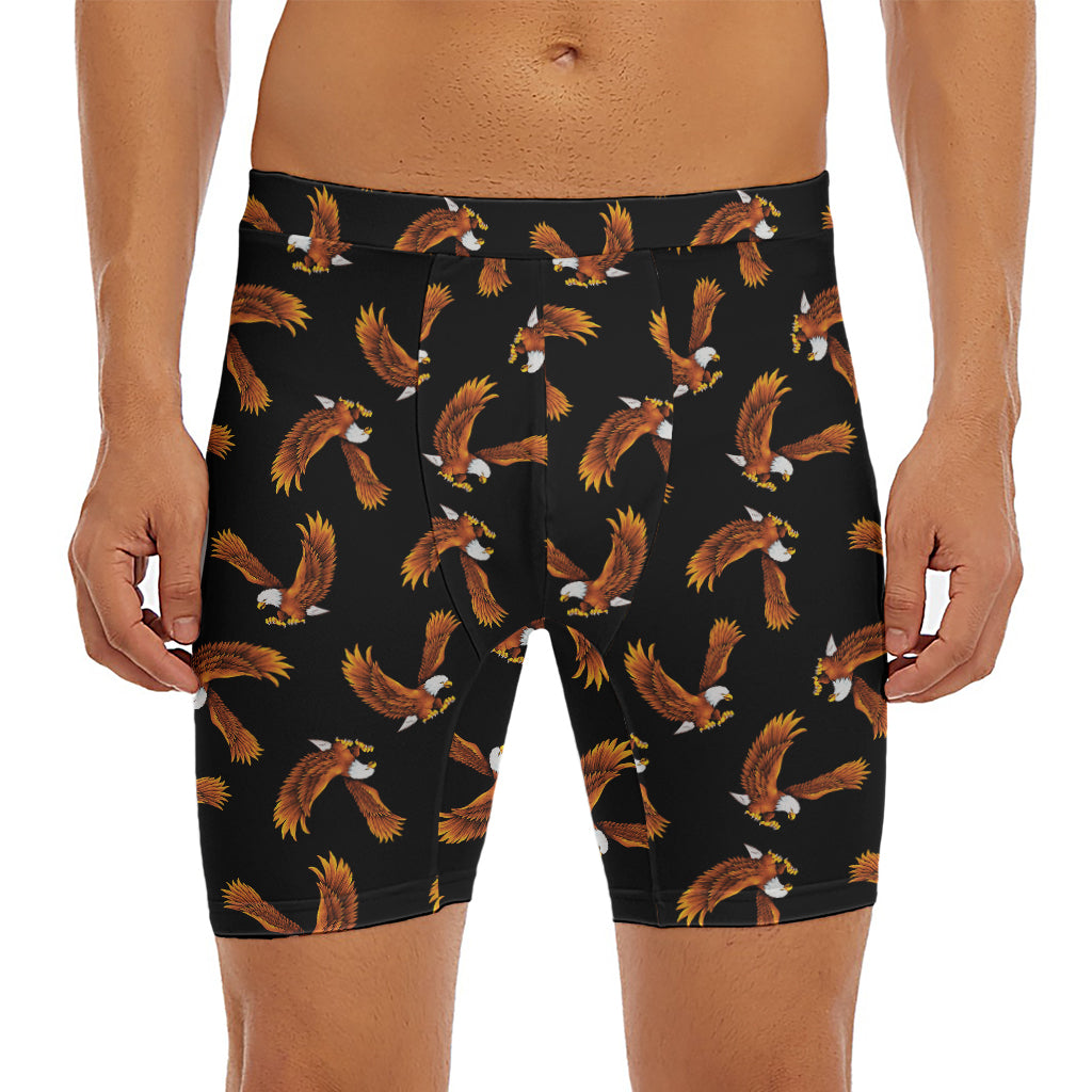 White And Brown Eagle Pattern Print Men's Long Boxer Briefs