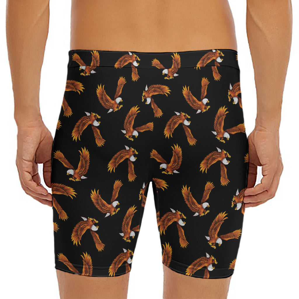 White And Brown Eagle Pattern Print Men's Long Boxer Briefs