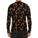 White And Brown Eagle Pattern Print Men's Long Sleeve Rash Guard