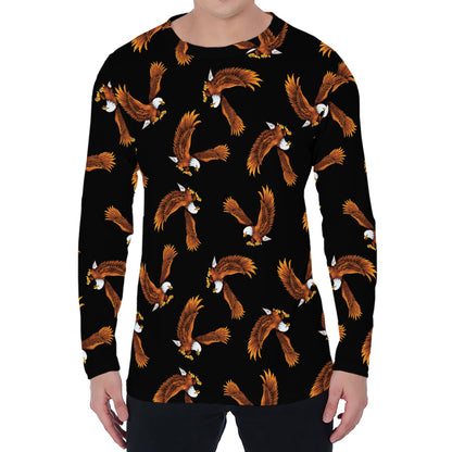 White And Brown Eagle Pattern Print Men's Long Sleeve T-Shirt