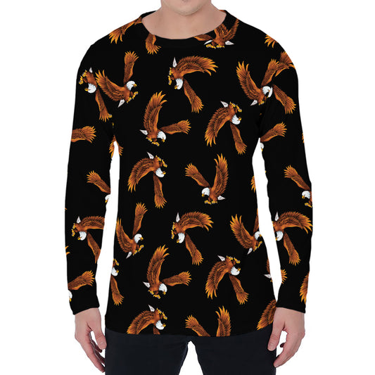 White And Brown Eagle Pattern Print Men's Long Sleeve T-Shirt