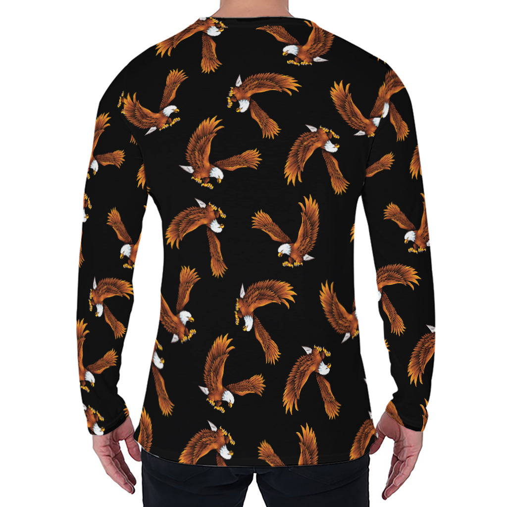 White And Brown Eagle Pattern Print Men's Long Sleeve T-Shirt