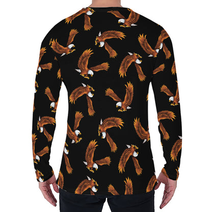 White And Brown Eagle Pattern Print Men's Long Sleeve T-Shirt