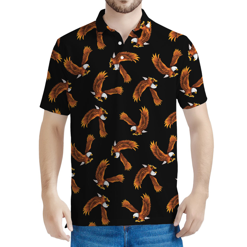 White And Brown Eagle Pattern Print Men's Polo Shirt