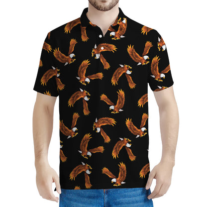 White And Brown Eagle Pattern Print Men's Polo Shirt