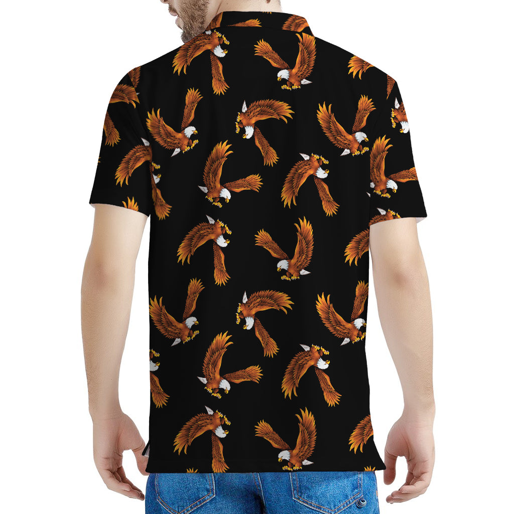 White And Brown Eagle Pattern Print Men's Polo Shirt