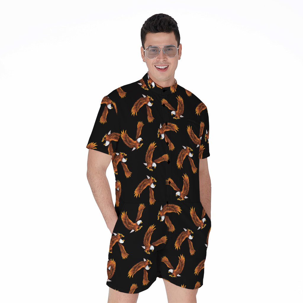 White And Brown Eagle Pattern Print Men's Rompers