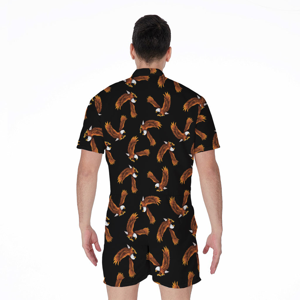 White And Brown Eagle Pattern Print Men's Rompers