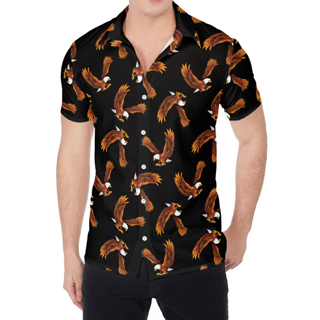 White And Brown Eagle Pattern Print Men's Shirt