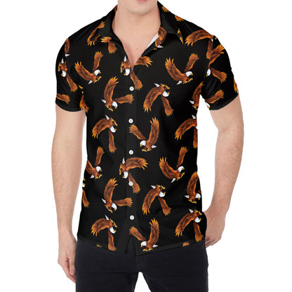 White And Brown Eagle Pattern Print Men's Shirt