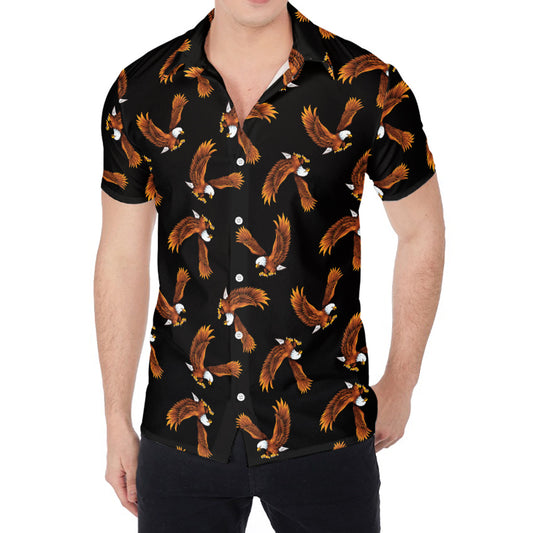 White And Brown Eagle Pattern Print Men's Shirt