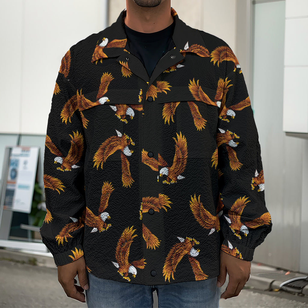 White And Brown Eagle Pattern Print Men's Shirt Jacket