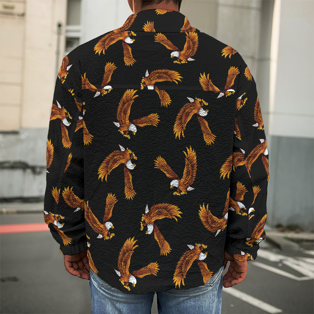White And Brown Eagle Pattern Print Men's Shirt Jacket