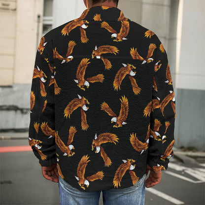White And Brown Eagle Pattern Print Men's Shirt Jacket