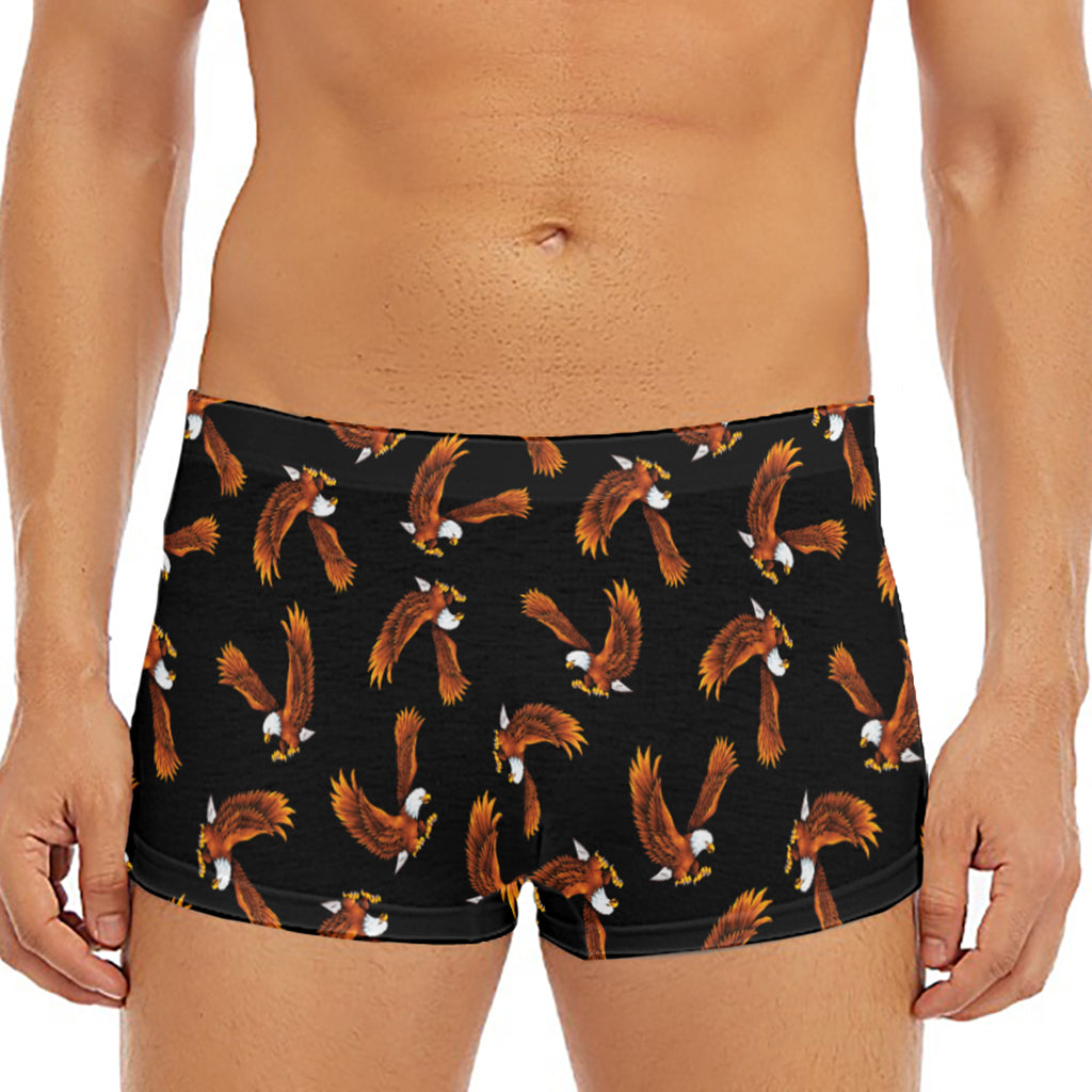 White And Brown Eagle Pattern Print Men's Short Boxer Briefs