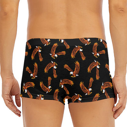 White And Brown Eagle Pattern Print Men's Short Boxer Briefs