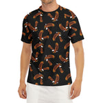 White And Brown Eagle Pattern Print Men's Short Sleeve Rash Guard