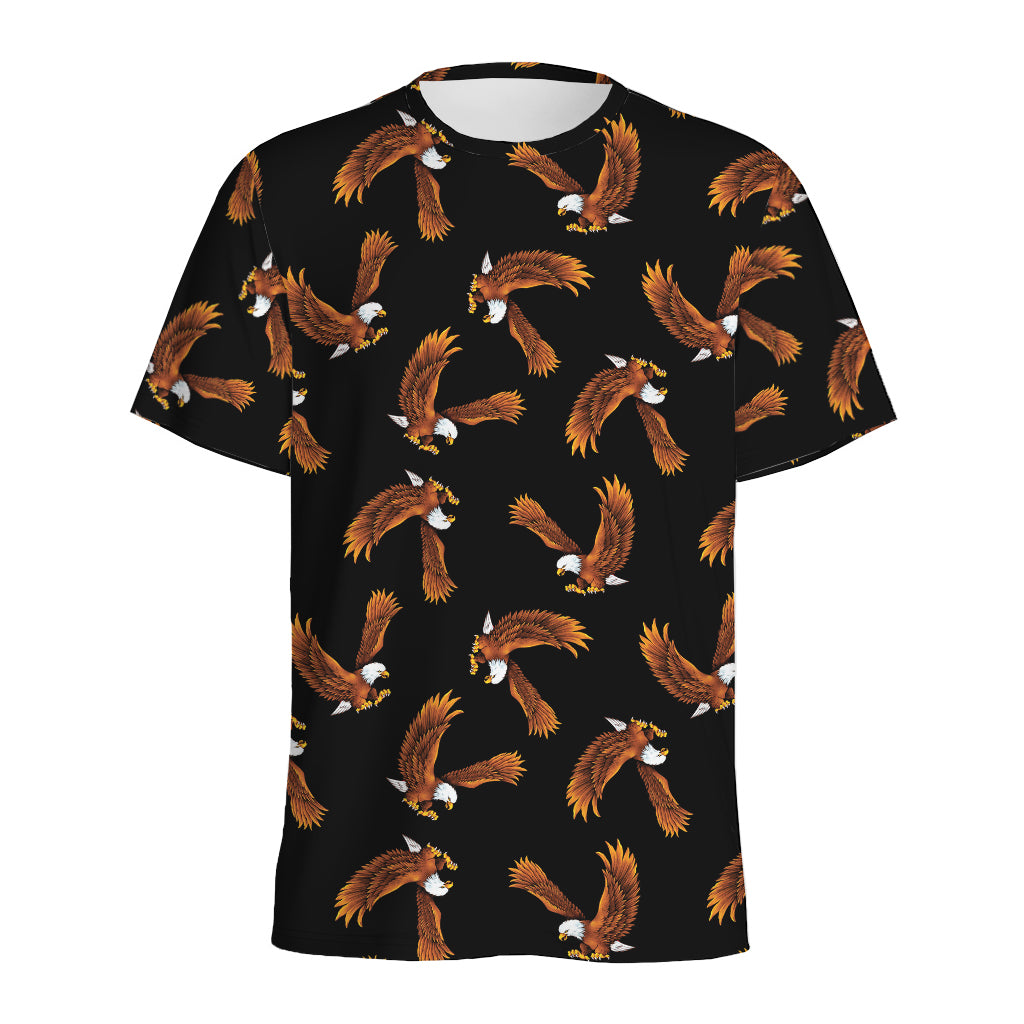 White And Brown Eagle Pattern Print Men's Sports T-Shirt